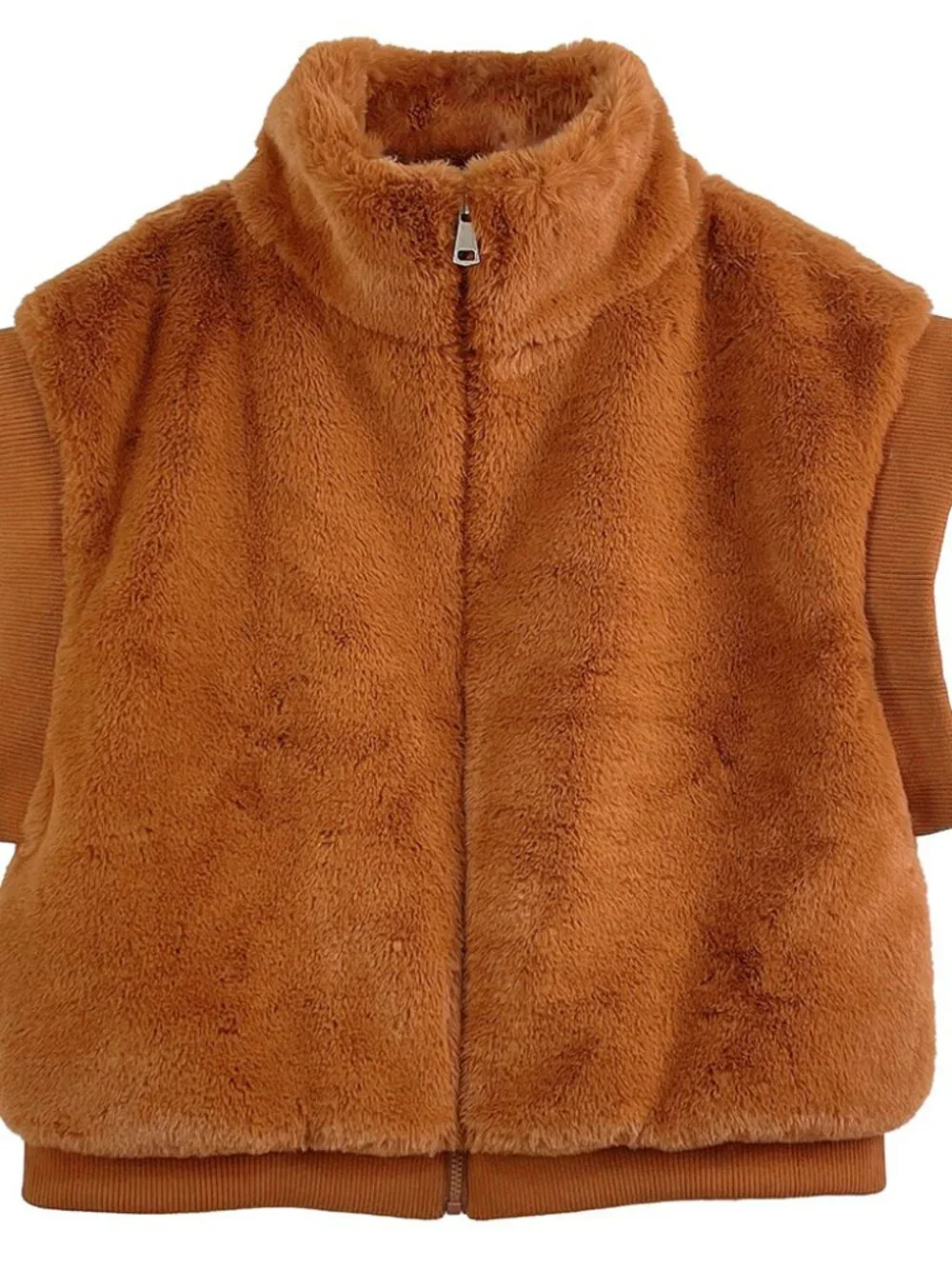 Faux Fur Rib Sleeve Vest